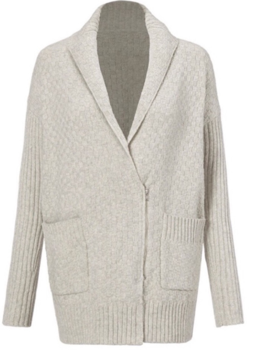 NWT Size Large CAbi Women's Zip Heather Cardigan in Oatmeal Color